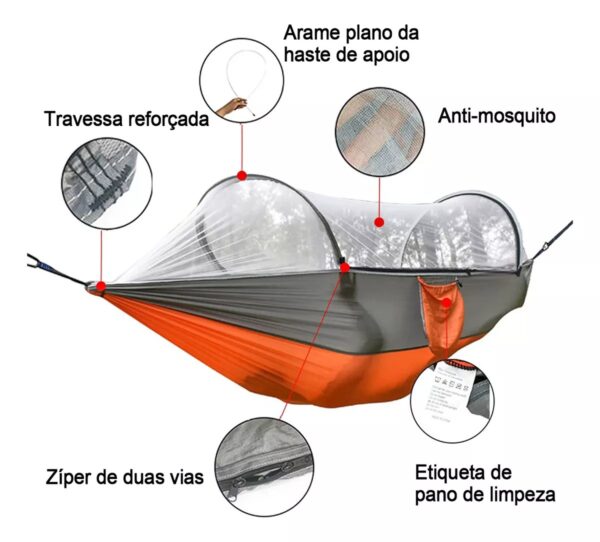 Rede De Dormir Com Mosquiteiro Automática Laranja - Imagem 2